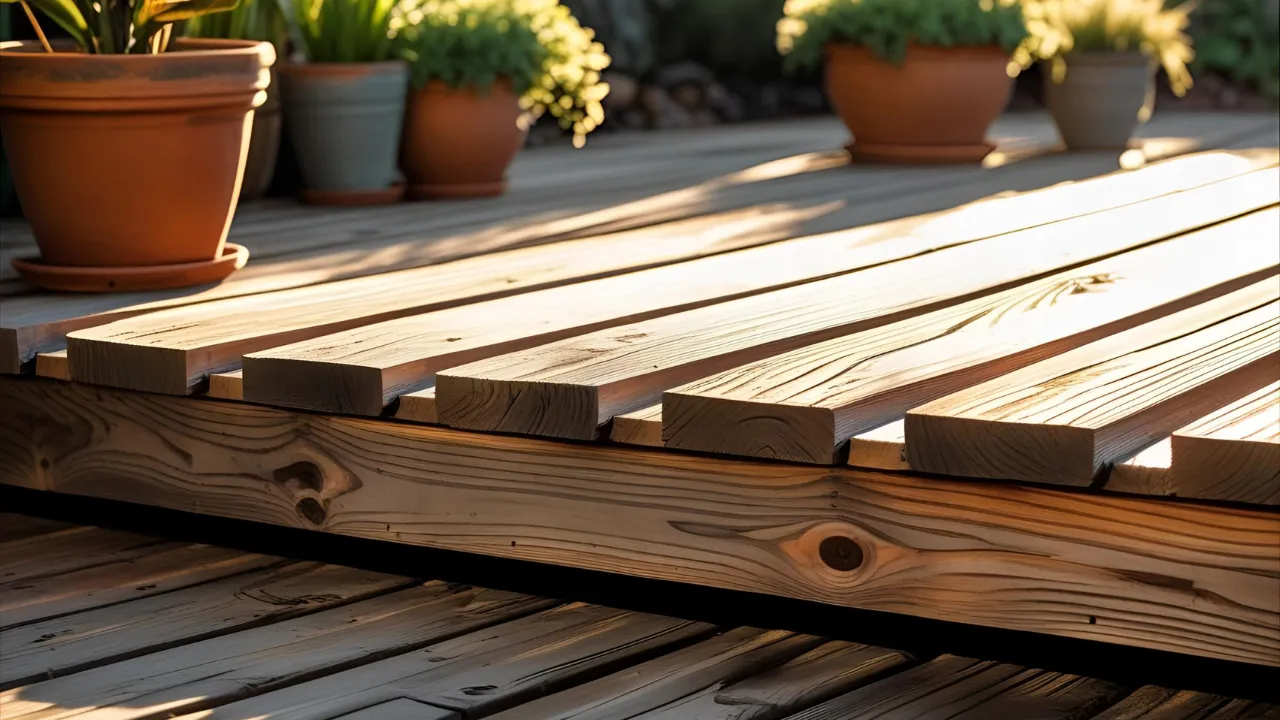 Rustic wood slat deck skirting