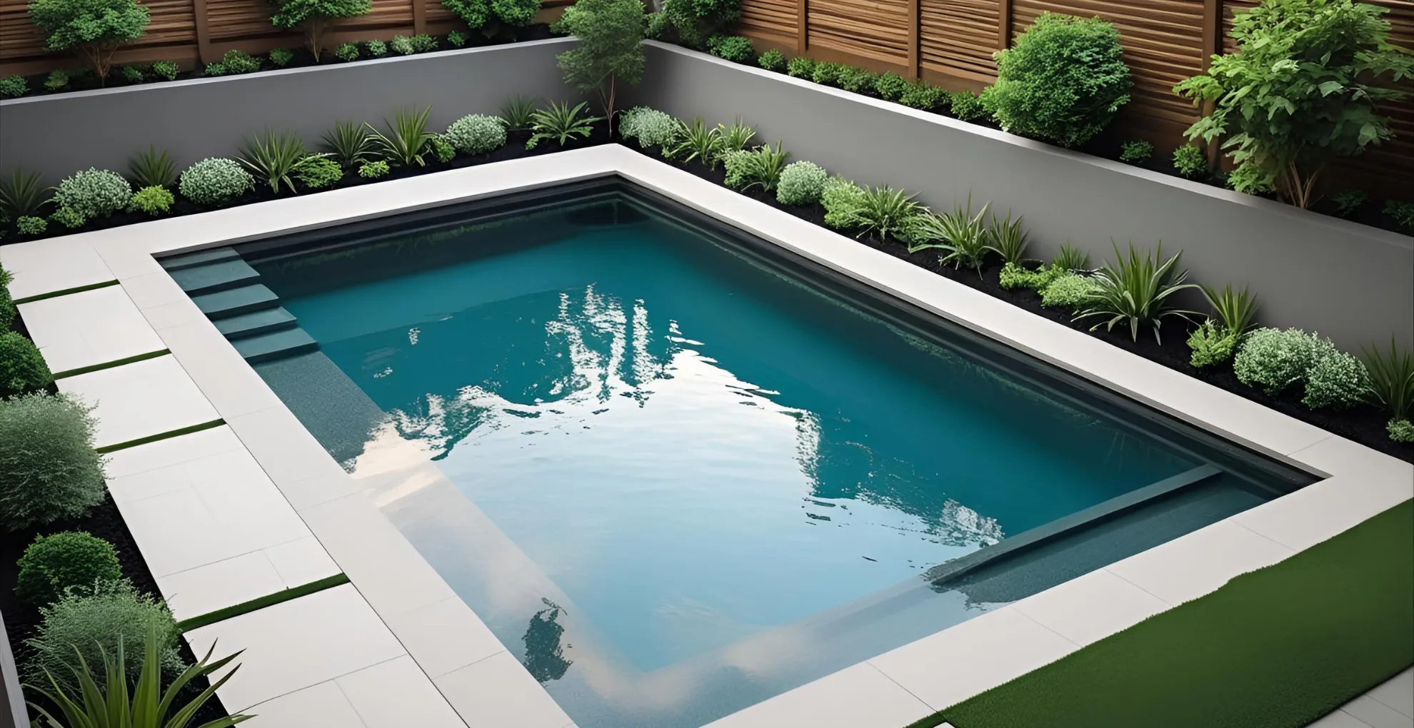 L-shaped pool tucked into backyard corner