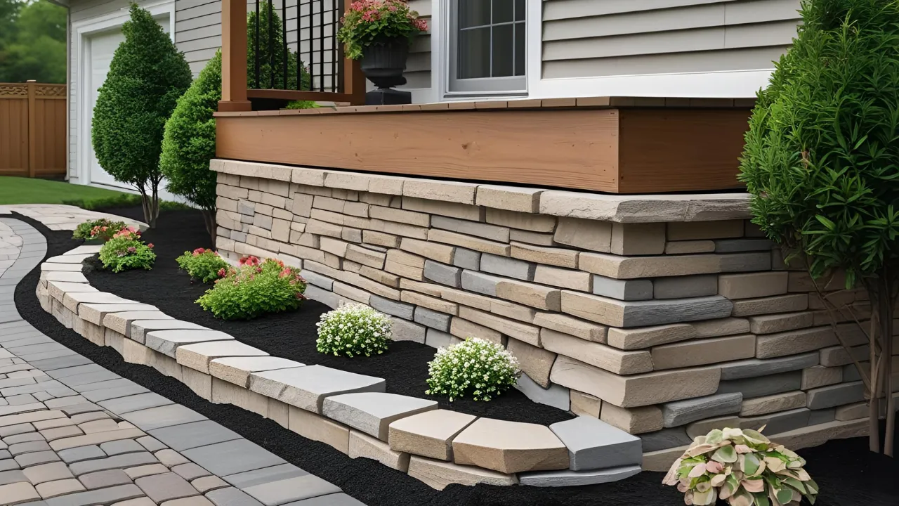 Stone border deck skirting