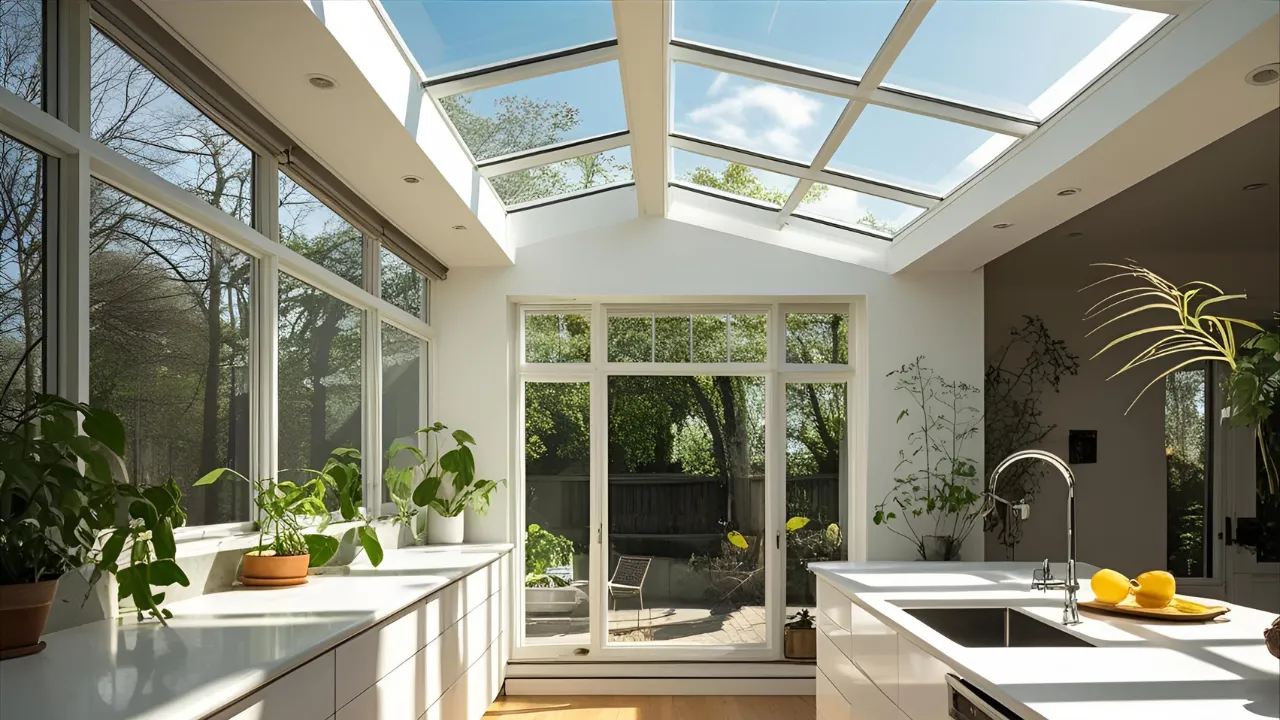 Bright kitchen with large natural light windows