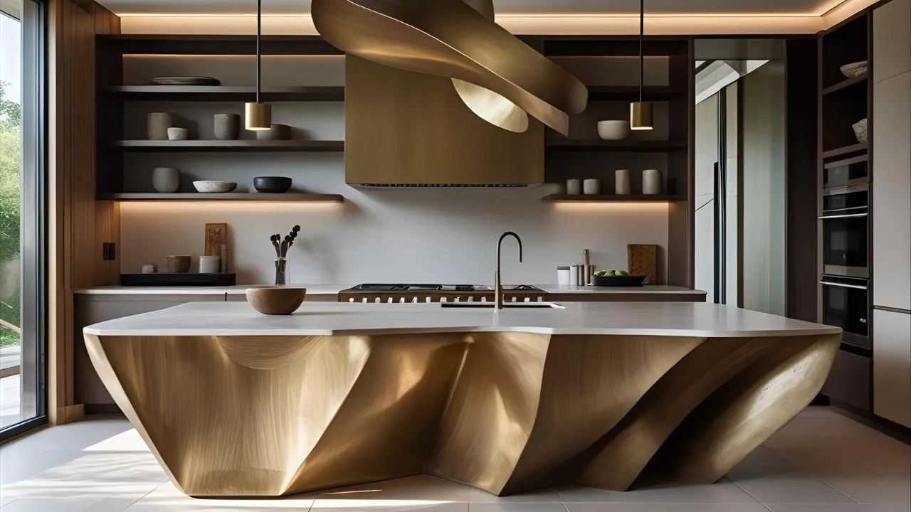 Artistic sculptural lighting in kitchen