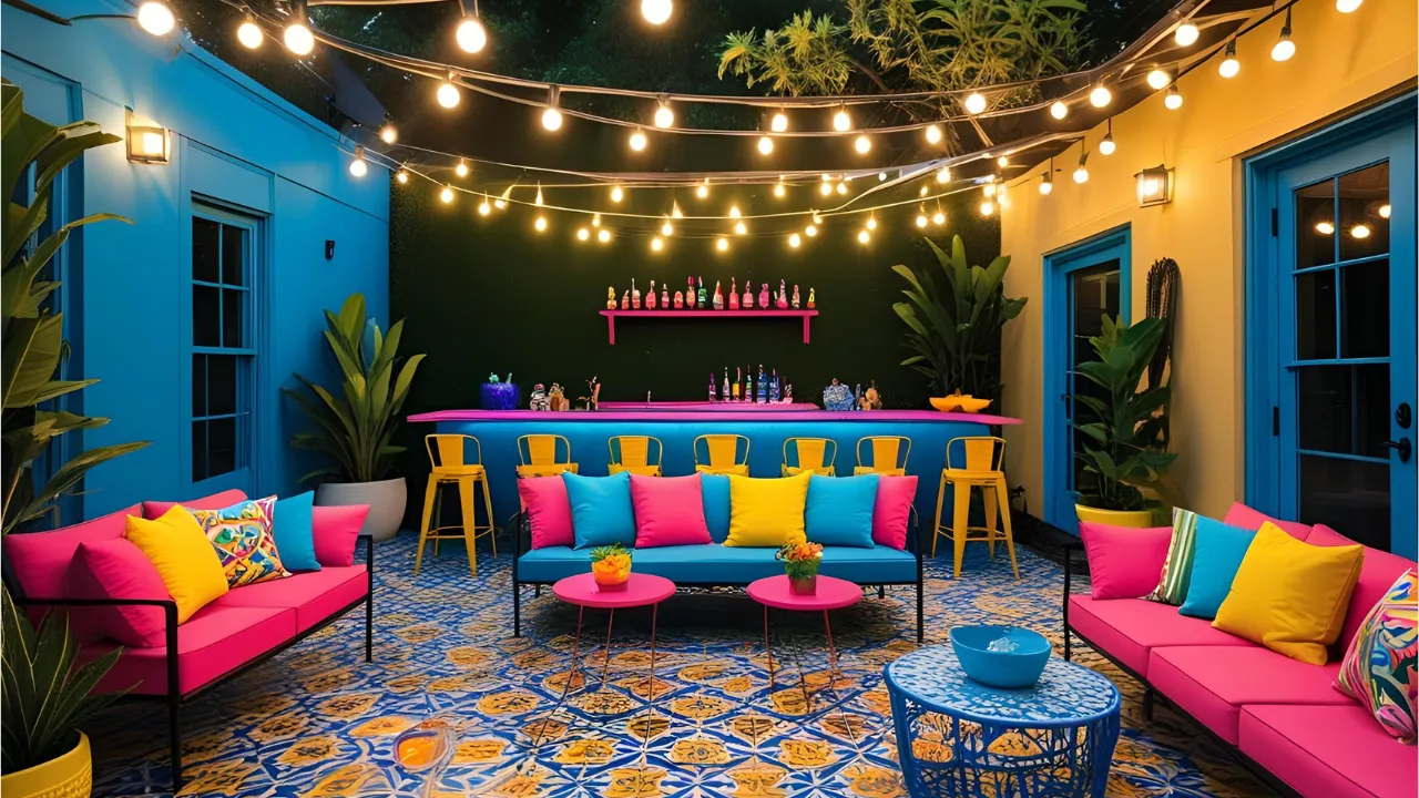 Colorful fiesta-style backyard patio