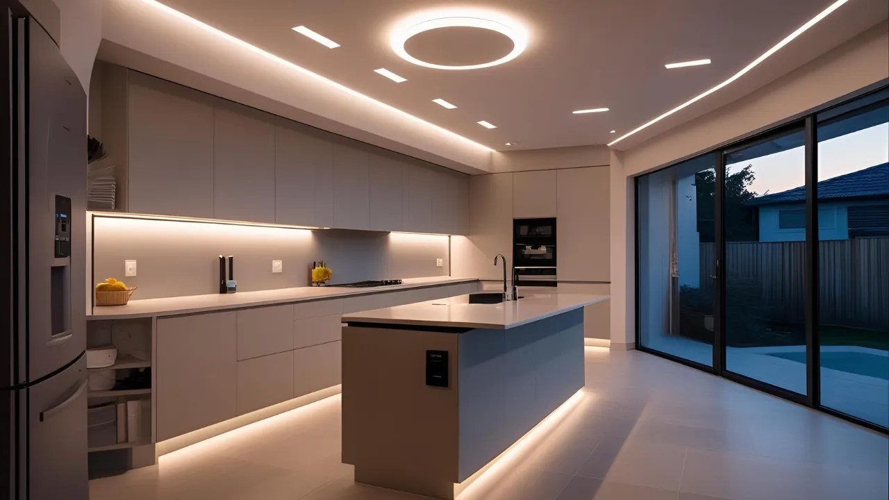 Smart lighting setup in high-tech kitchen