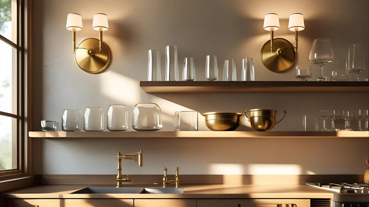 Decorative wall sconces in modern kitchen