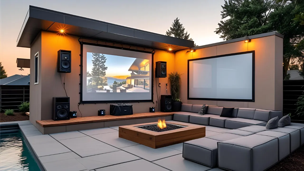 High-tech patio with speakers and lights