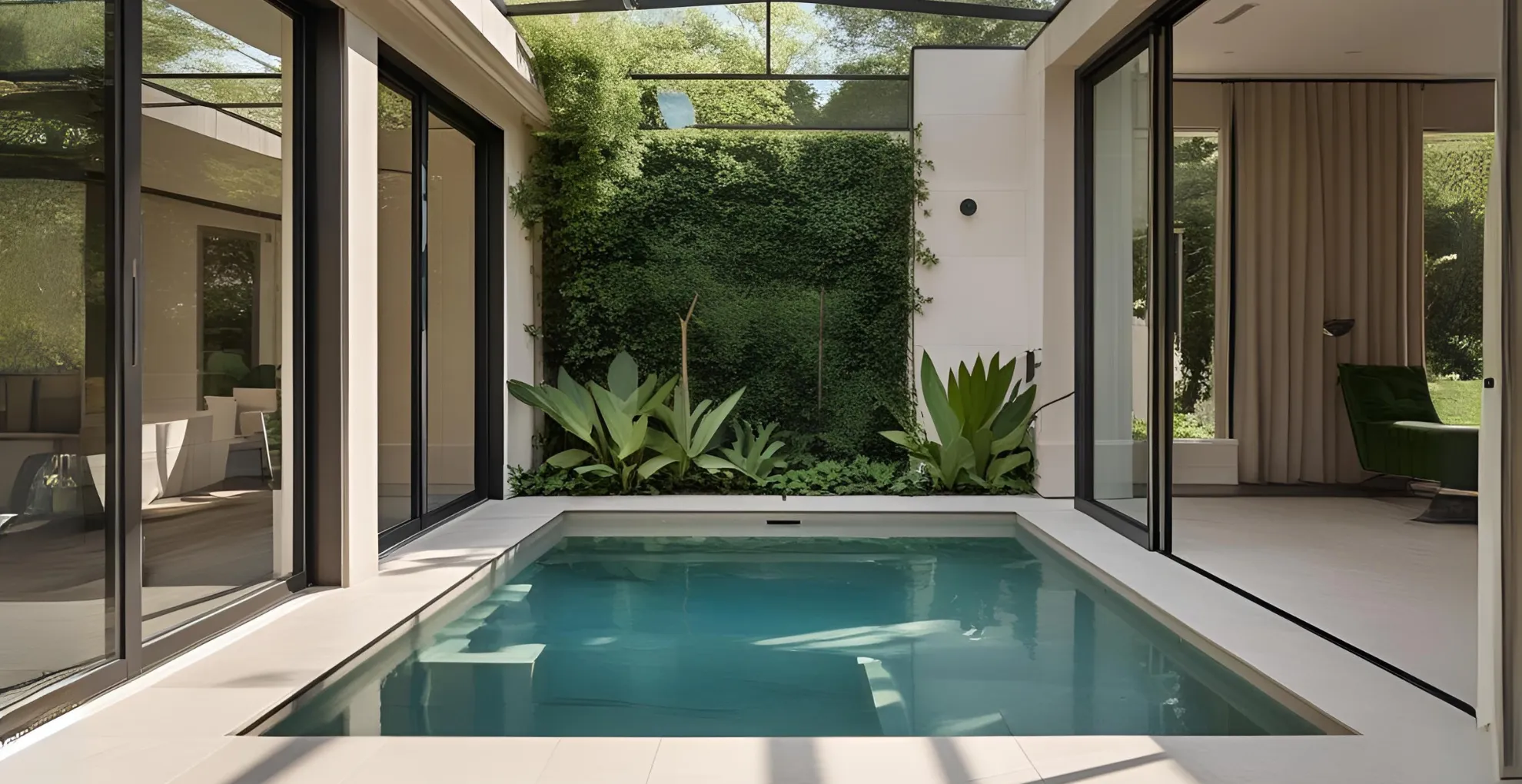 Seamless indoor-outdoor pool with sliding doors