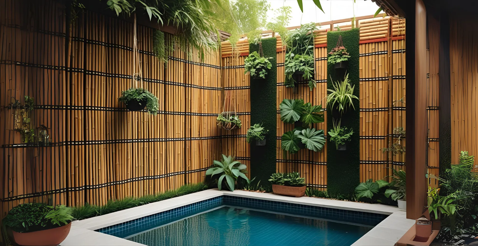 Private pool with bamboo and vertical garden
