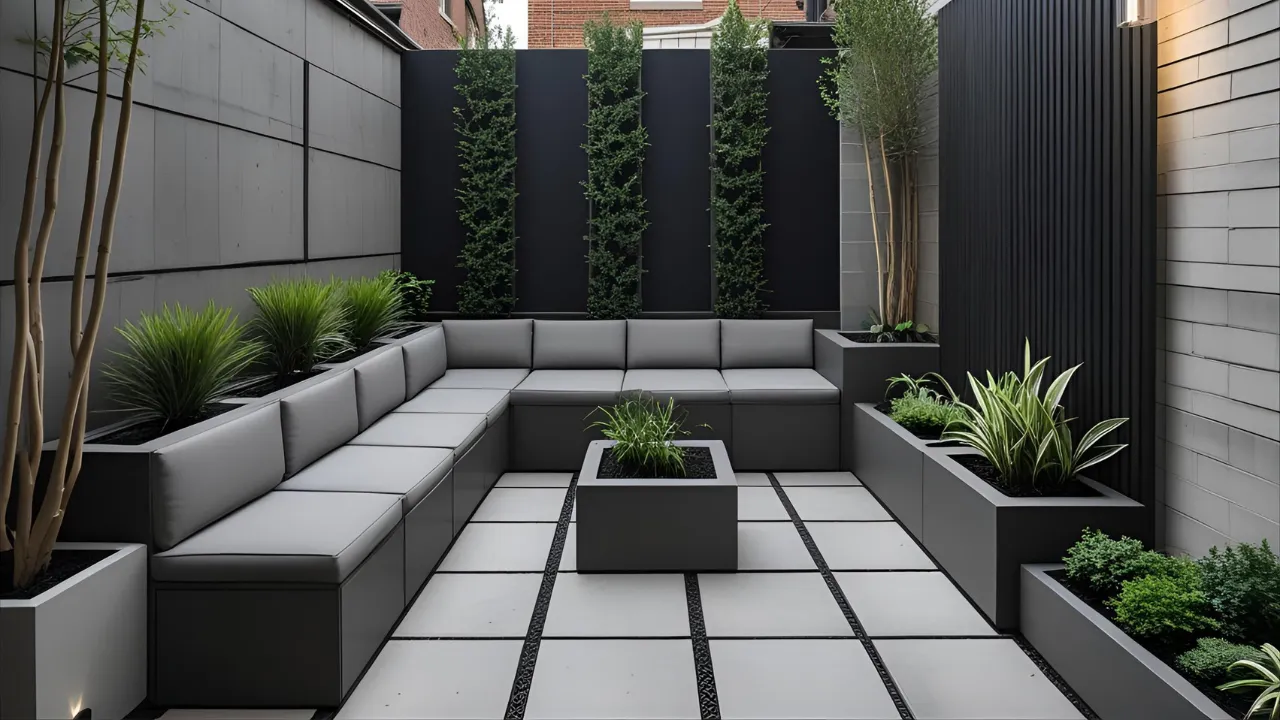 Small urban courtyard with modular patio design