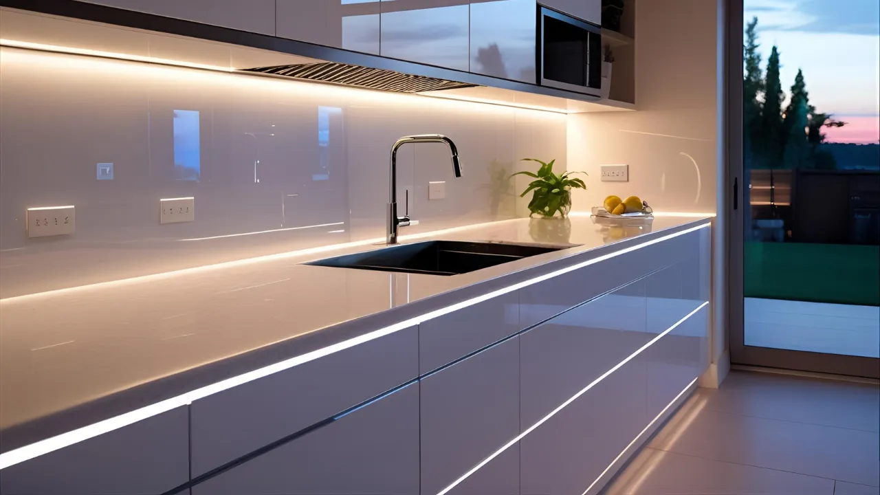 Modern kitchen with LED under-cabinet lighting