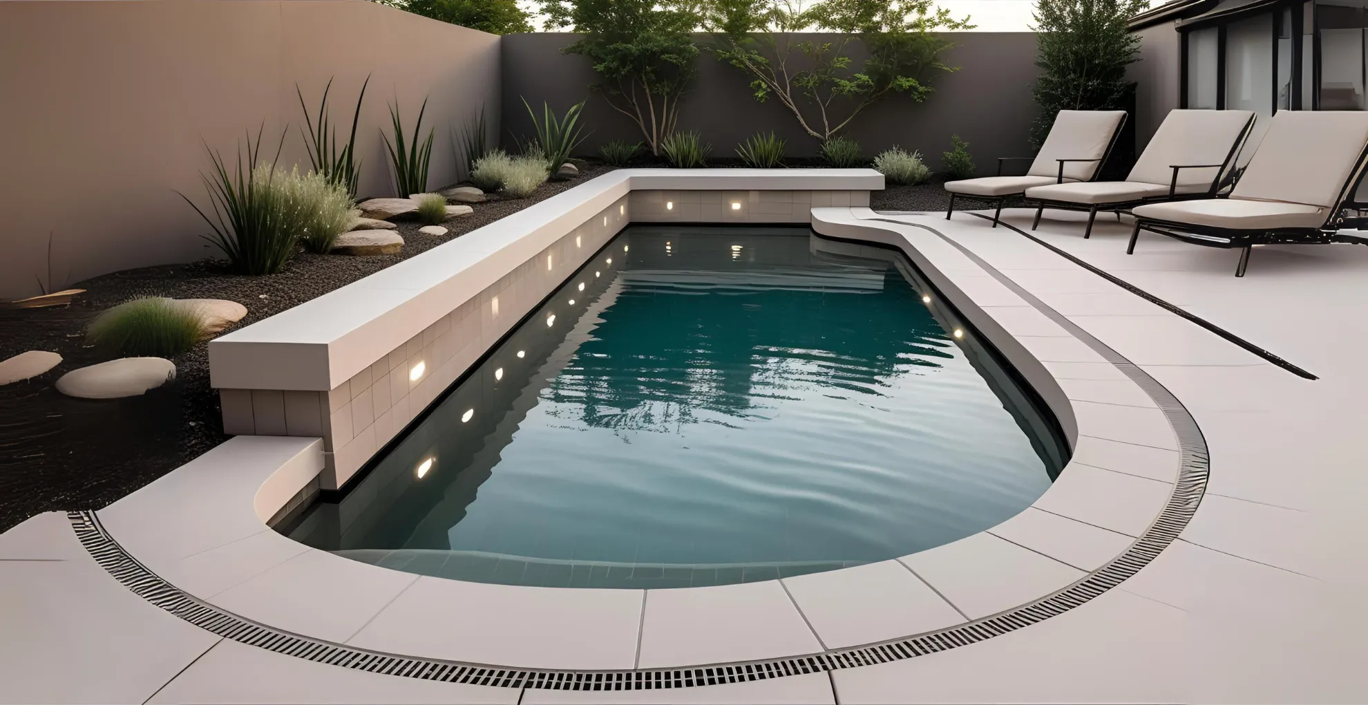 Small backyard pool with built-in underwater seating