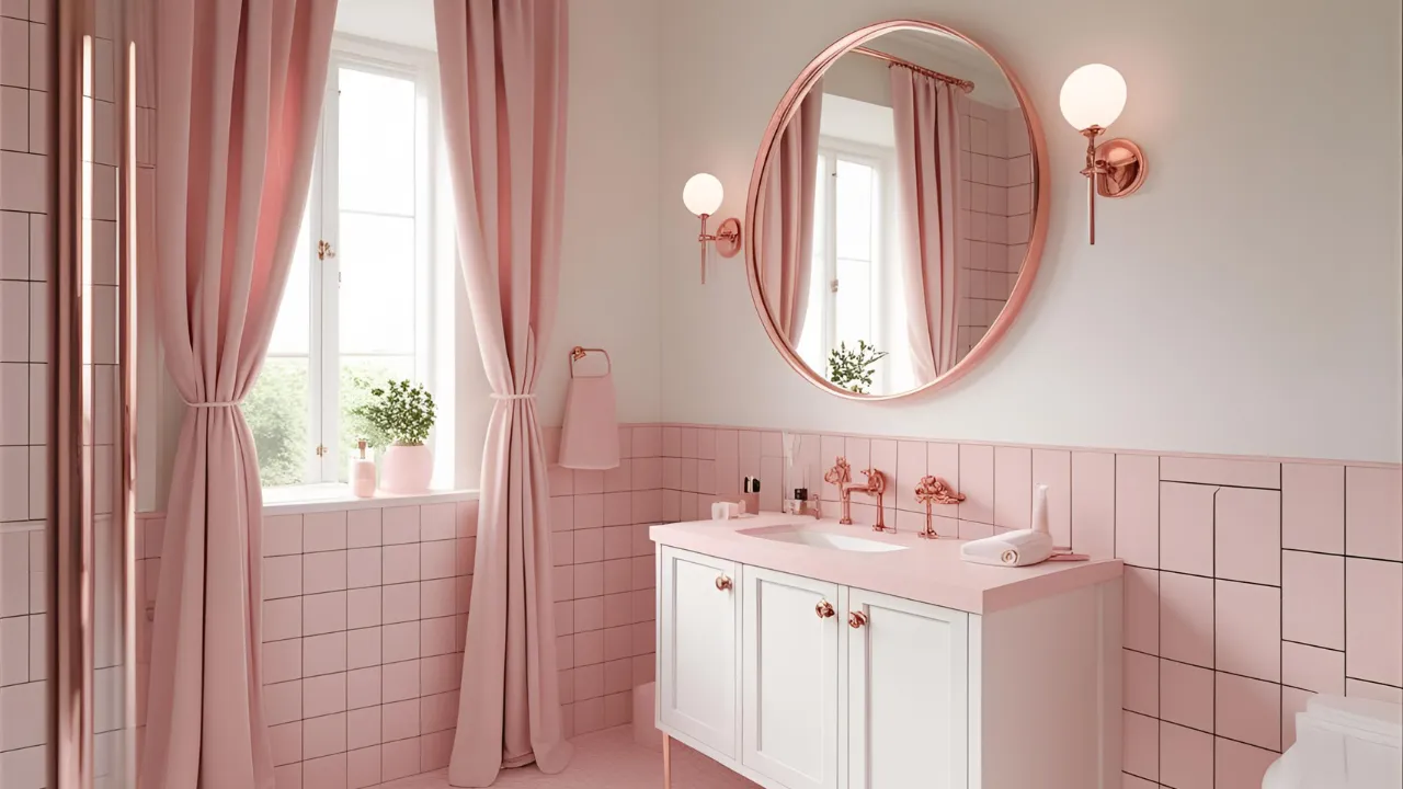 Pink themed bathroom