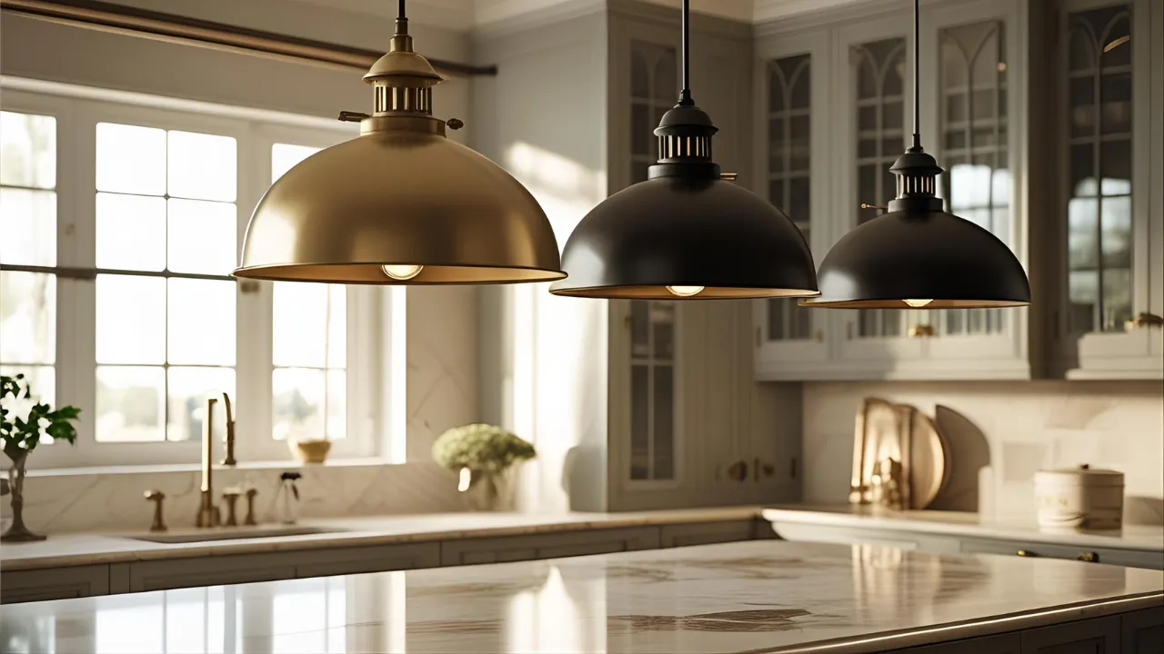 Colorful retro light fixtures in kitchen