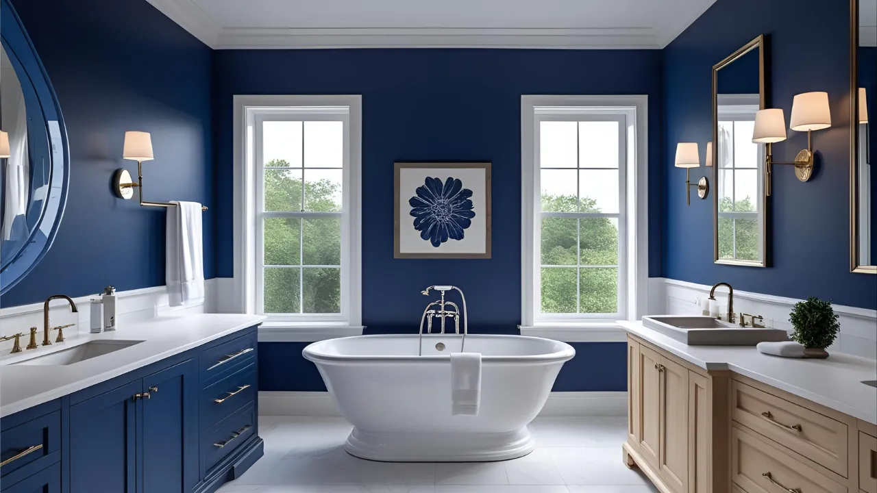 Navy blue bathroom