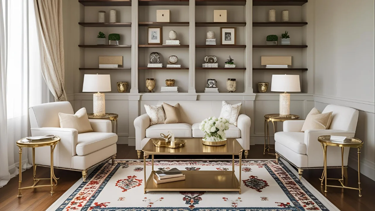 Layered rug and balanced decor in a stylishly refreshed small living room