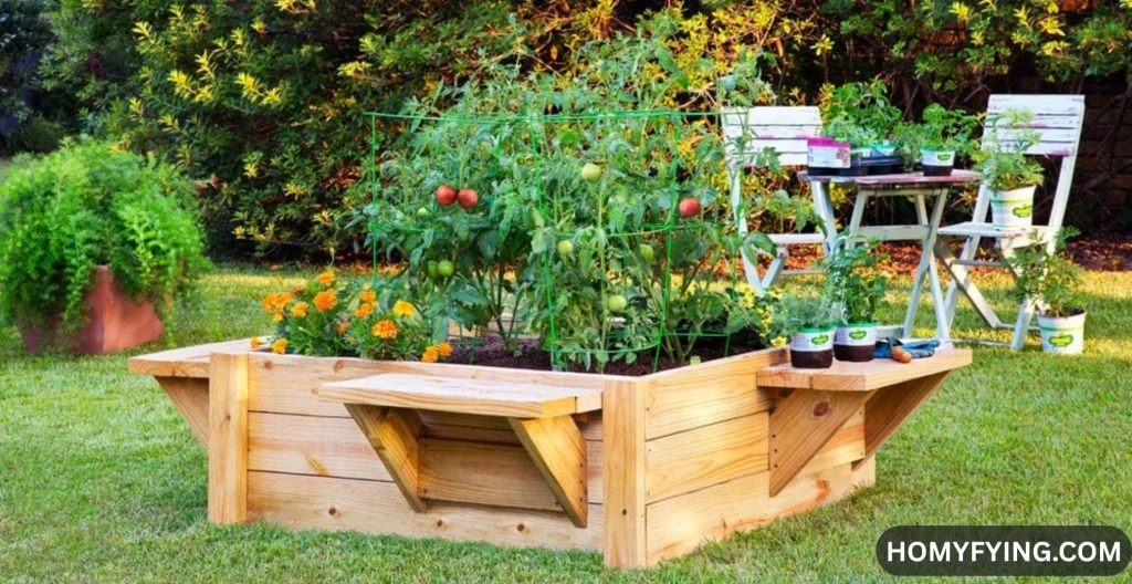 Raised beds with built-in benches
