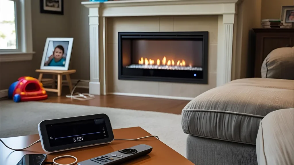 Smart electric fireplace with minimalist decor.