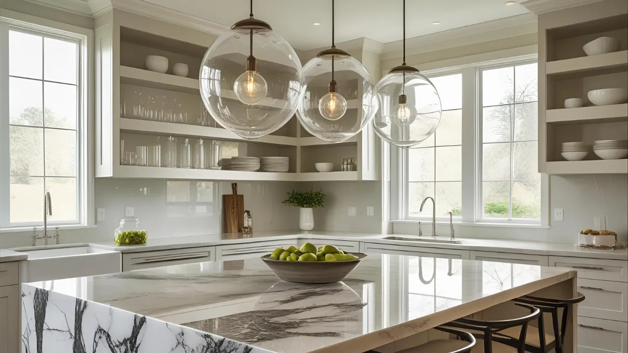 Kitchen with globe pendant lighting
