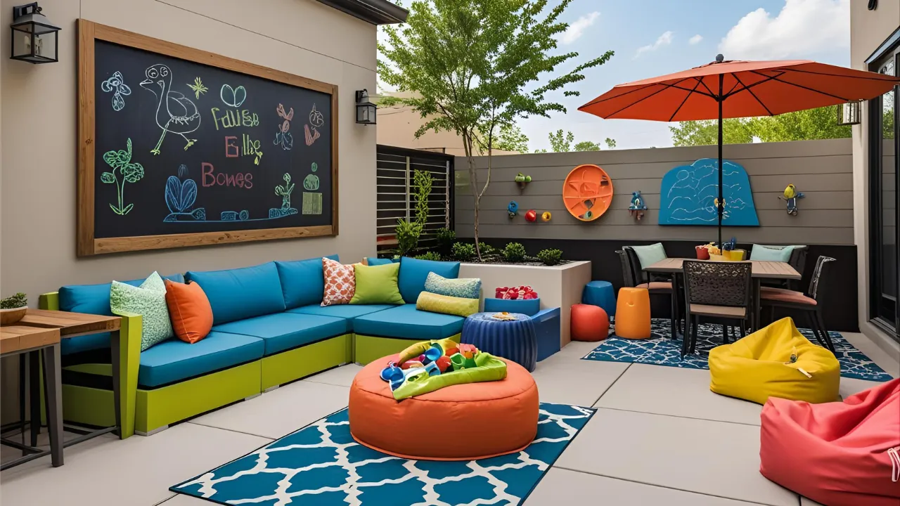 Family patio with seating and play zone