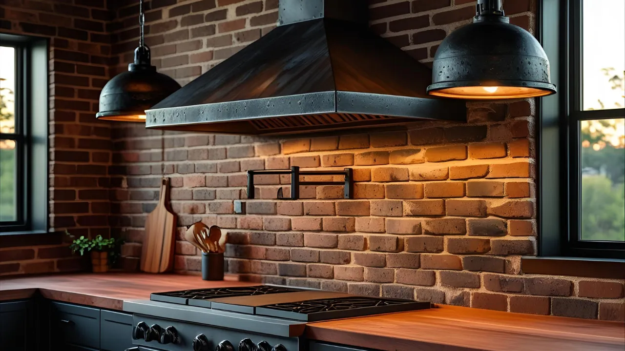 Industrial metal pendant lights in kitchen
