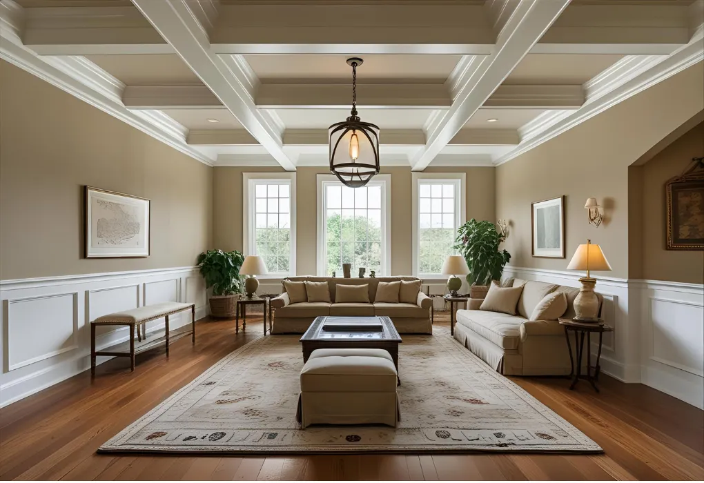 box beam ceiling with pendant light

