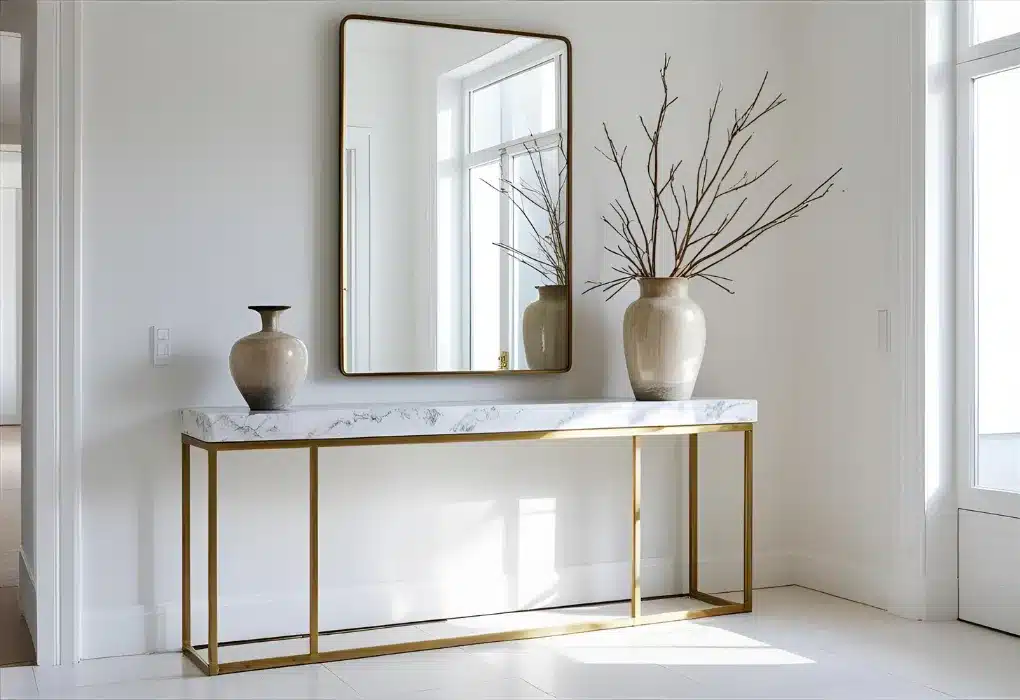 Minimalist entrance with console table and mirror