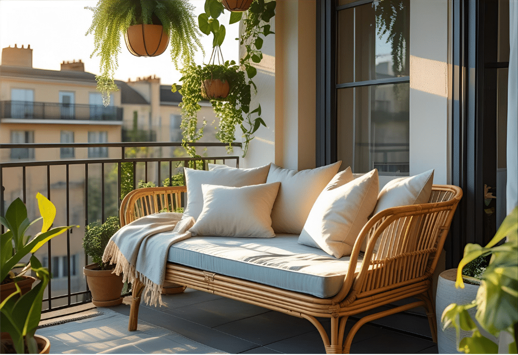 cozy balcony with soft seating