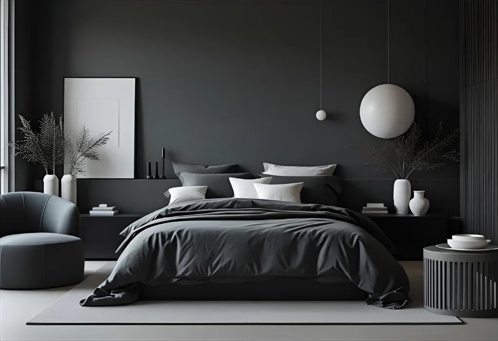 charcoal and white modern bedroom

