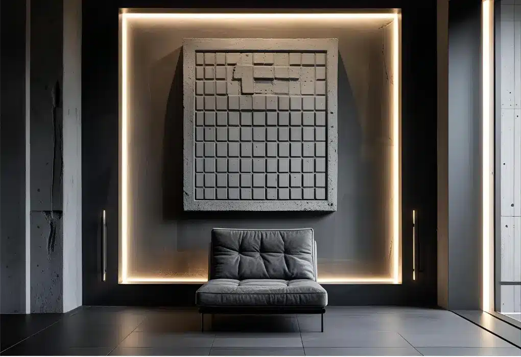 Concrete relief wall with lighting