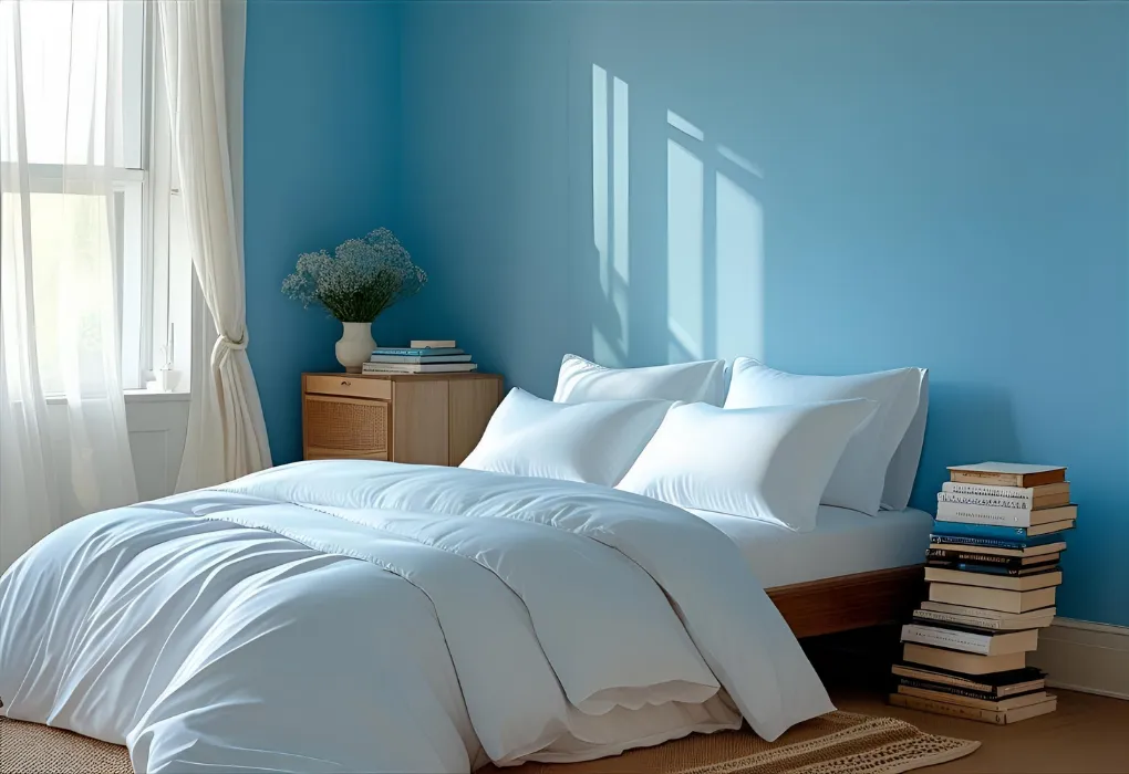 sky blue calm bedroom

