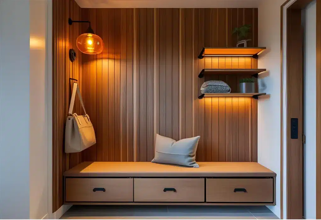 Cozy apartment entryway with warm tones