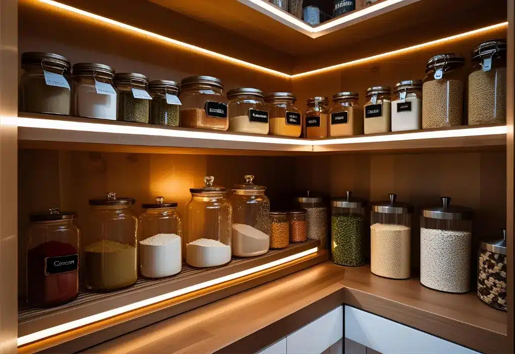 Pantry cabinet with LED lighting