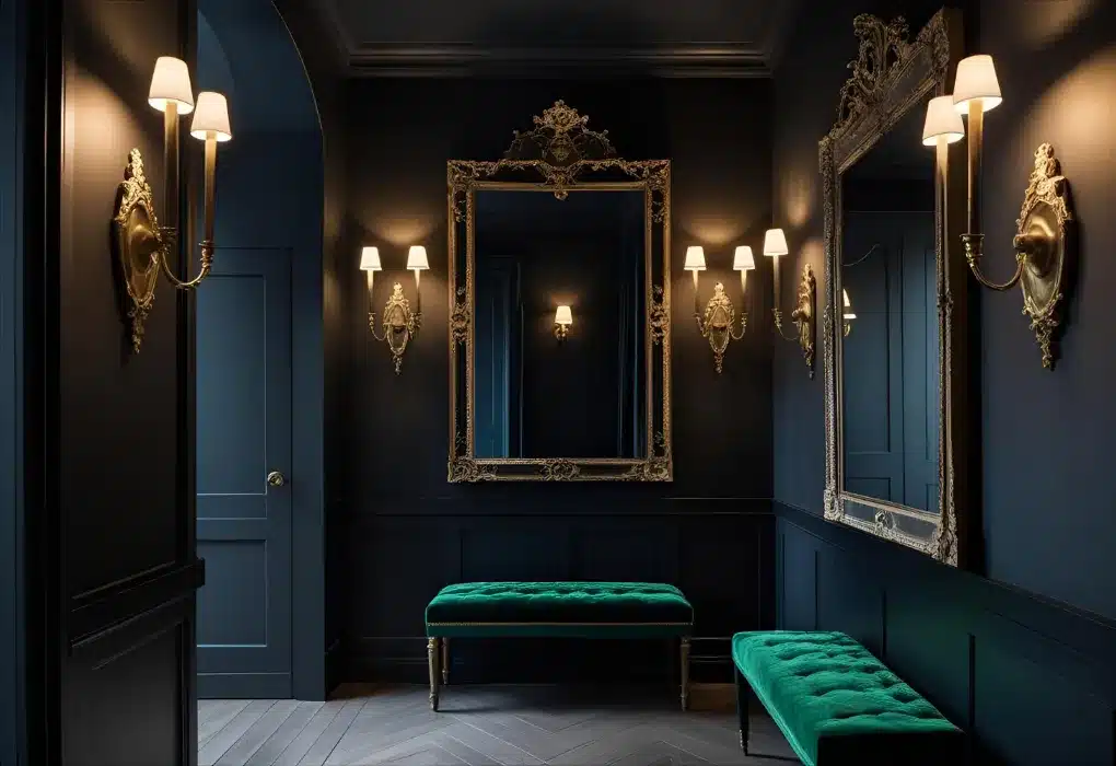 Dark dramatic entrance with rich decor