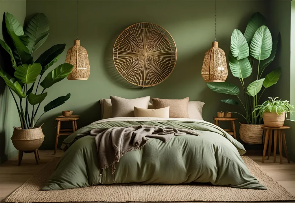 sage green earthy bedroom

