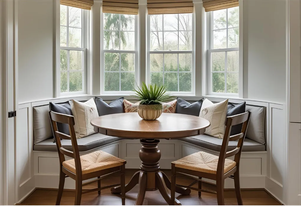 Cozy corner dining nook with bench