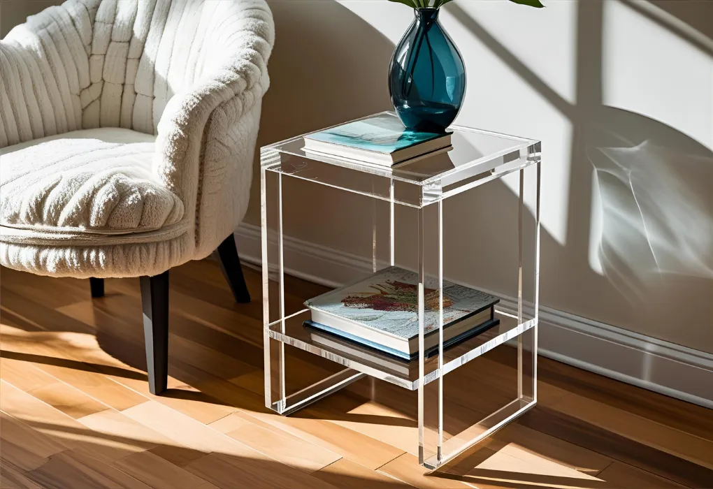Lucite acrylic side table with transparent elegance