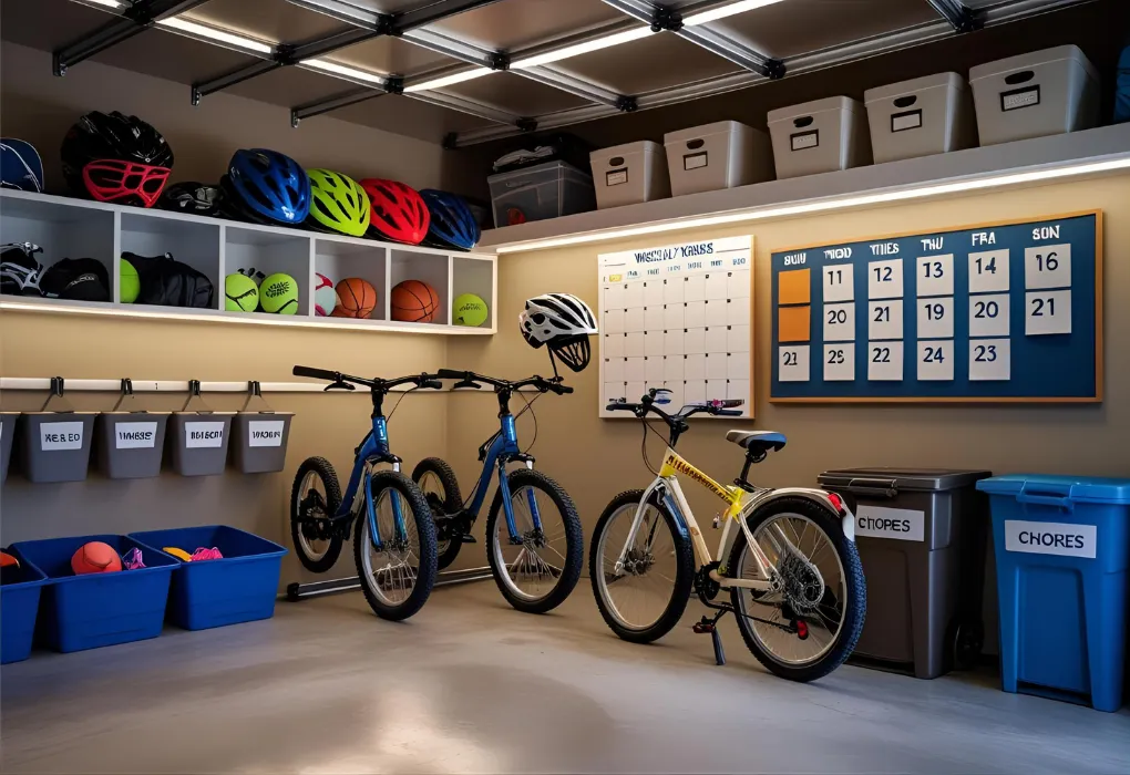 garage kids gear and family setup

