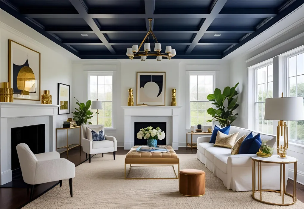 bold painted navy ceiling

