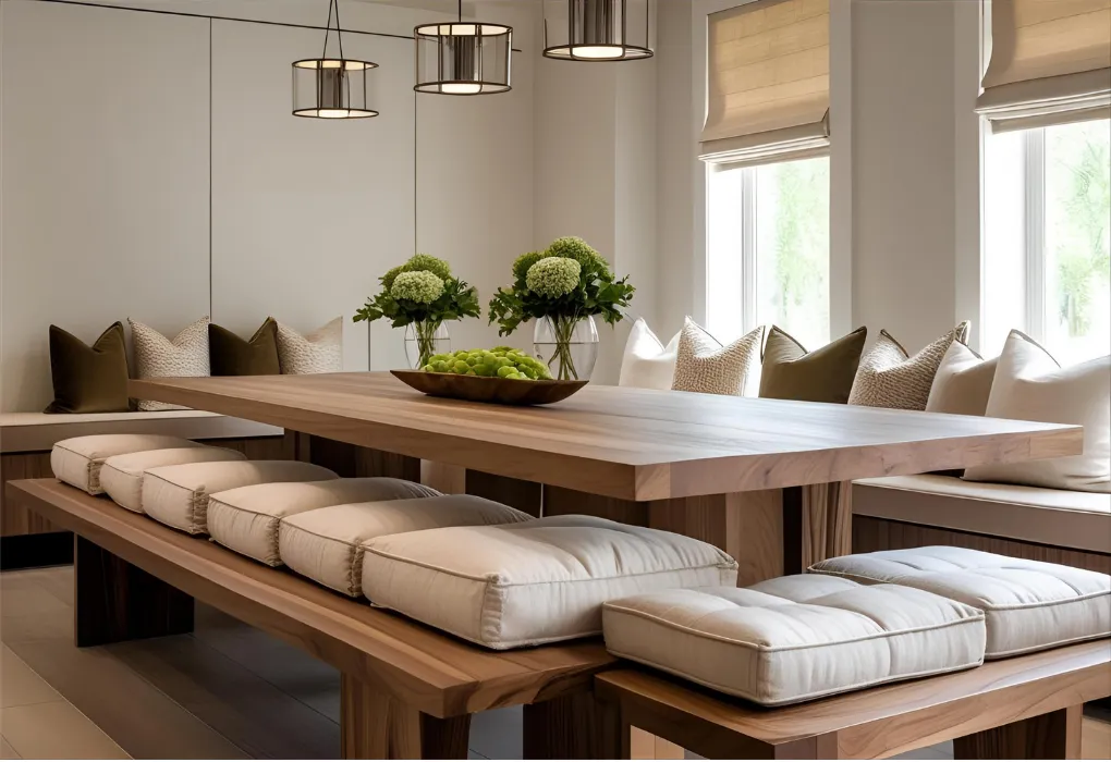 Dining table with stylish bench seating