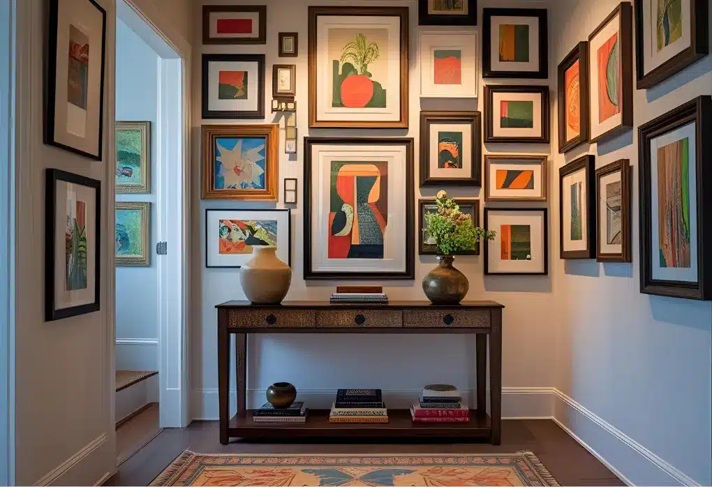 Artistic hallway with gallery wall
