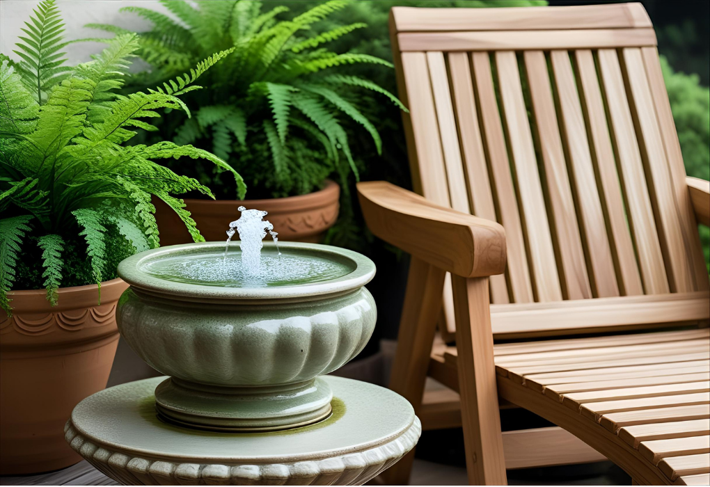 small water fountain on balcony