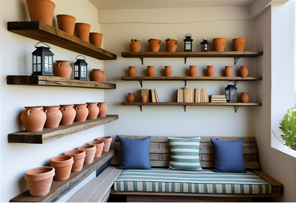 decorative shelves on balcony