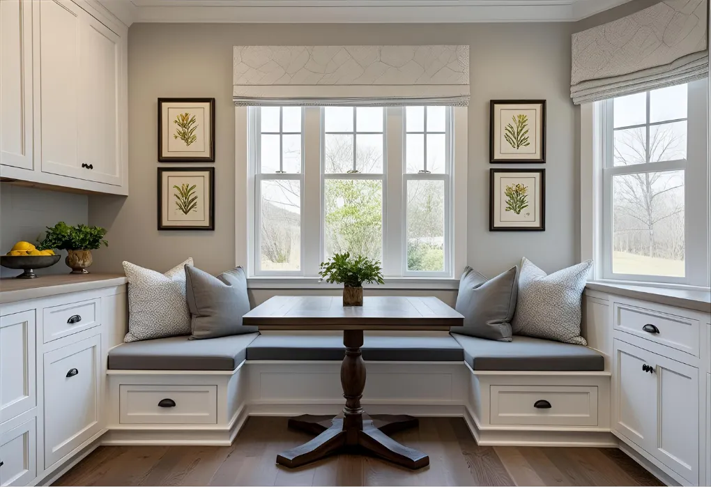 Built-in dining bench under window