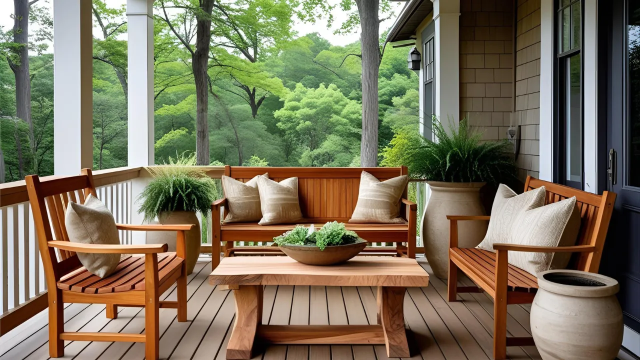 Natural wood porch decor