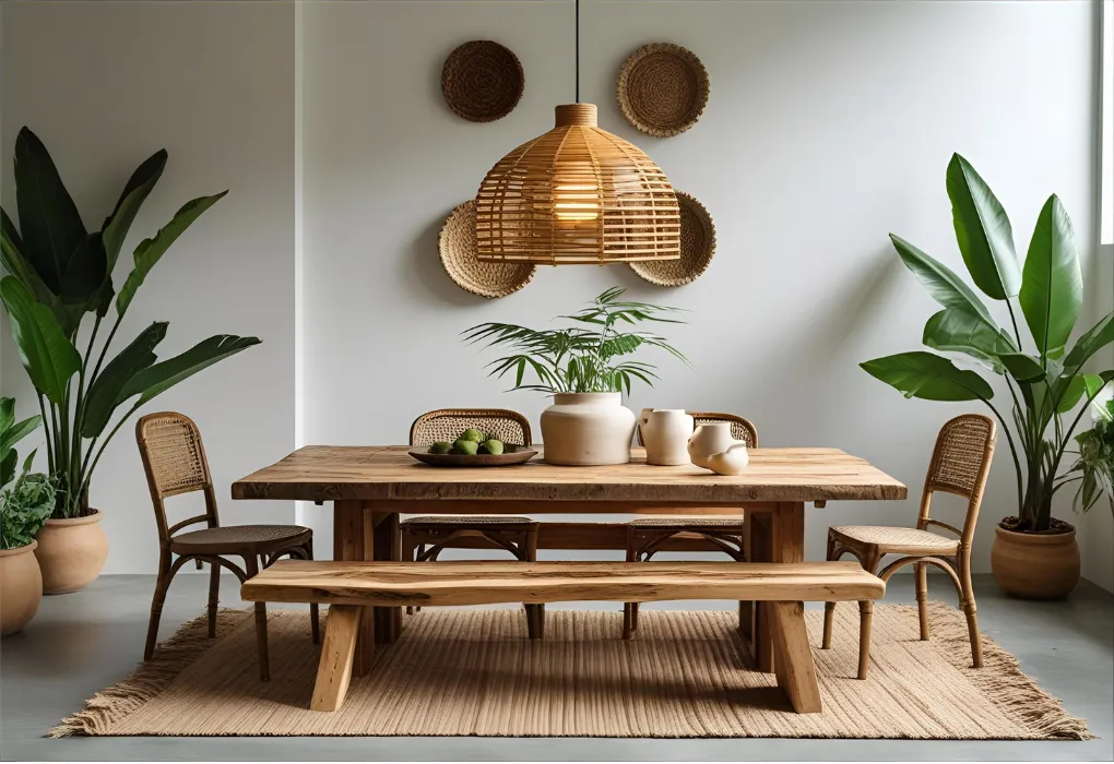 Eco-friendly dining room with natural decor