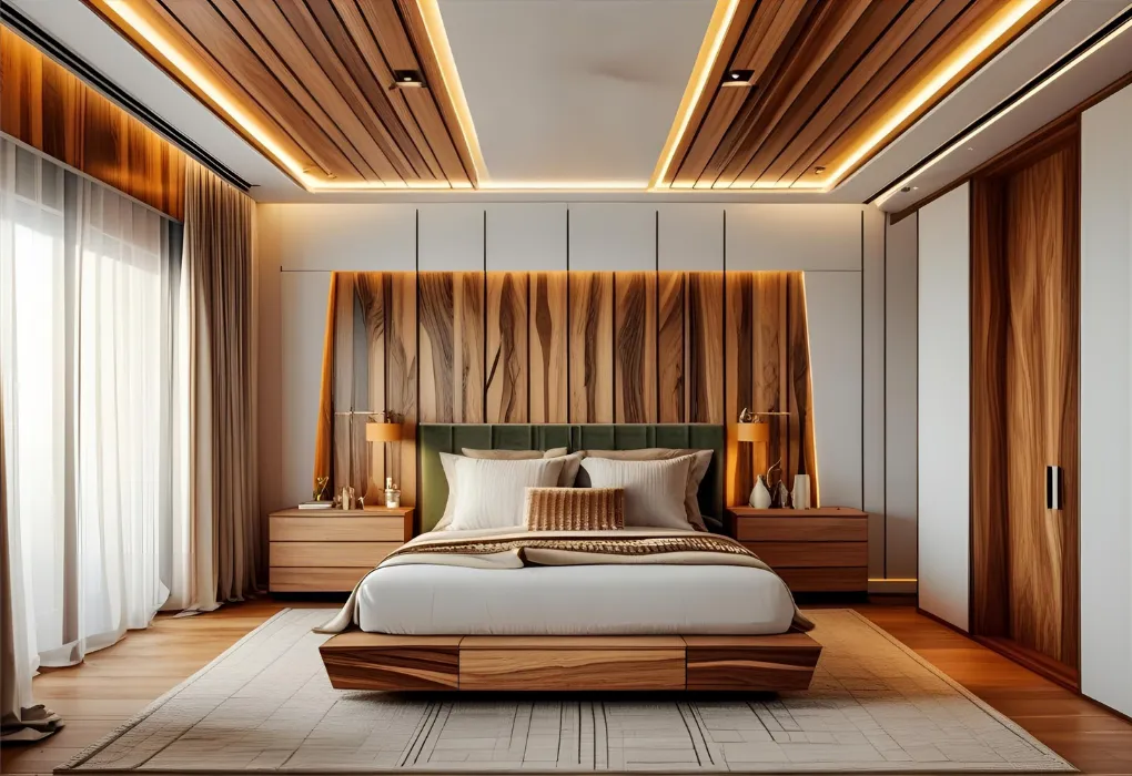 mixed material ceiling in bedroom

