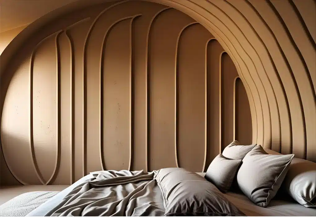 Curved textured wall in bedroom