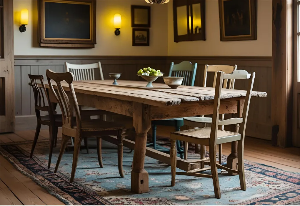 Dining room with vintage table and chairs