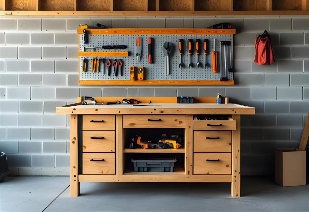 garage workbench with magnetic wall

