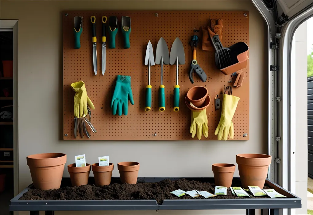 garage garden pegboard setup

