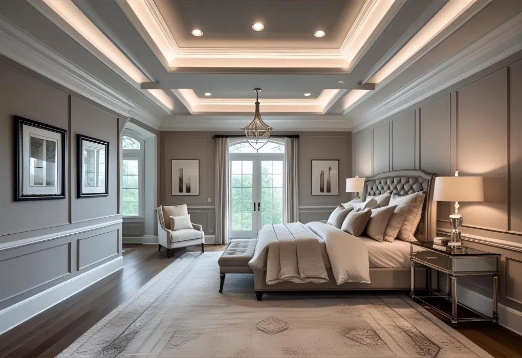 layered tray ceiling in bedroom

